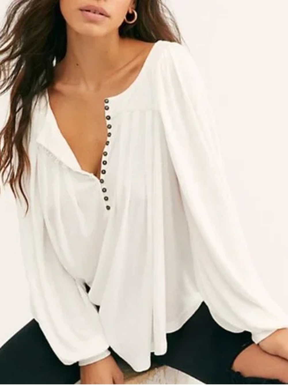 Free People White Button-Front Peasant Top